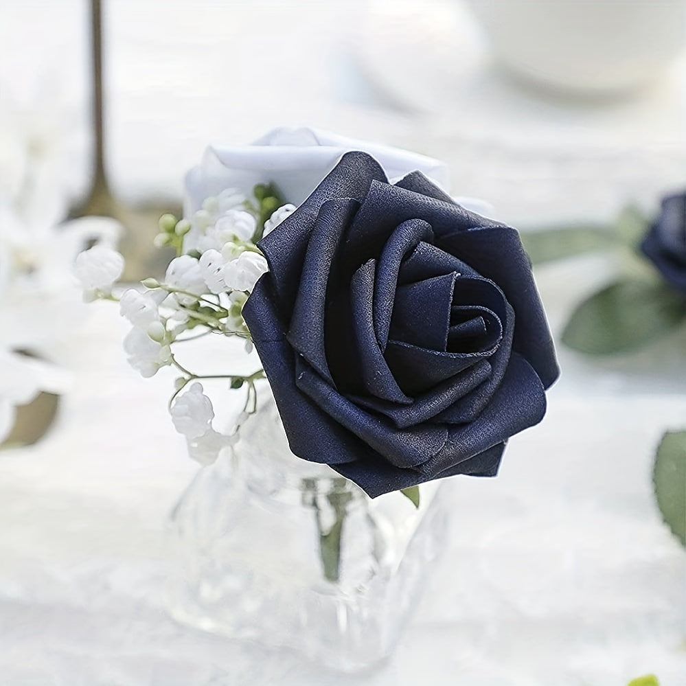 25pcs Artificial Navy Roses DIY Wedding Bouquets Bridal Shower Party Decor