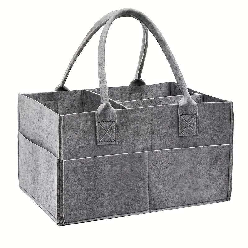 Gray Felt Diaper Caddy Organizer with 8 Pockets