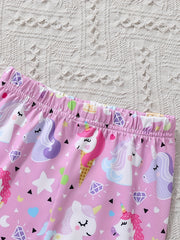 3pcs Girls Cartoon Pattern Skinny Pants for Sports Yoga Spring and Fall