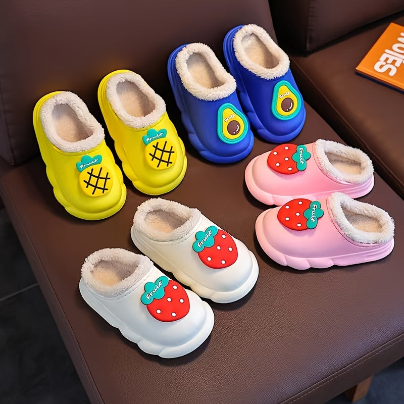 Toddler Waterproof Fleece Slippers with Fruits Decor for Winter
