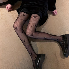 Star Pattern Fishnet Pantyhose Hollow Out Sheer Mesh Women's Stockings