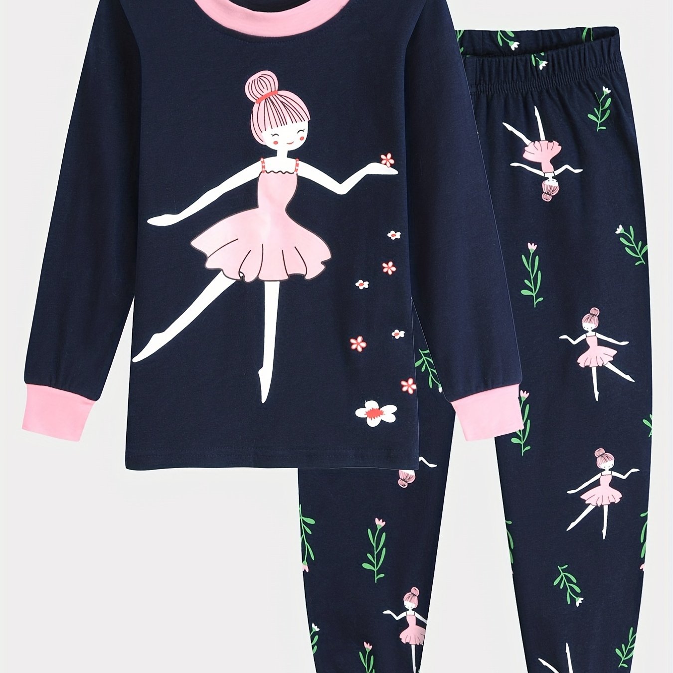 Girls Autumn Loungewear Set Long Sleeve Top & Trousers Dance Pajamas Set