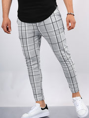 Men's Plaid Print Slim Fit Pants for Autumn/Spring