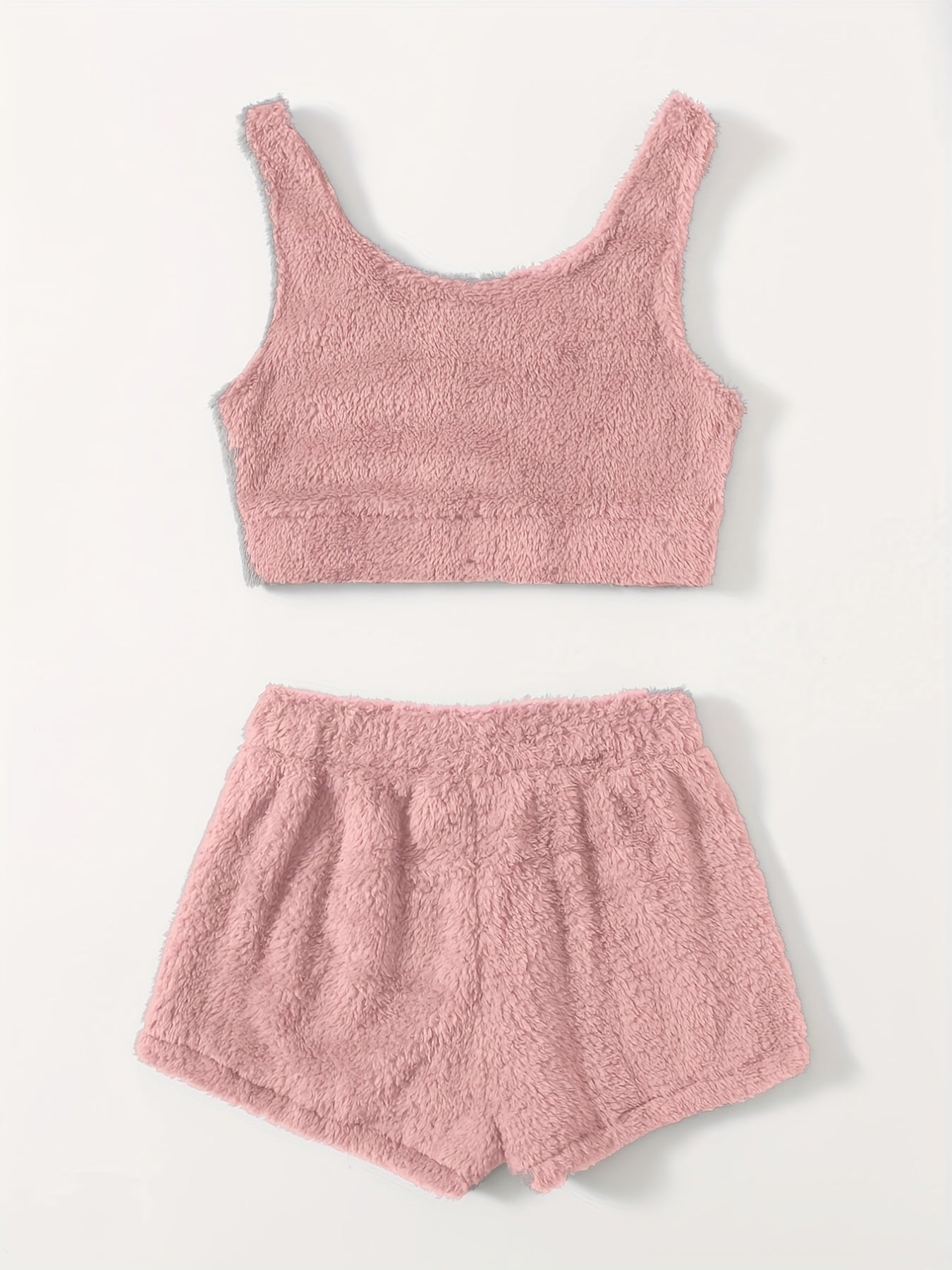 Furry Two piece Set Casual Crop Tank Top & Elastic Waist Shorts