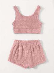 Furry Two piece Set Casual Crop Tank Top & Elastic Waist Shorts