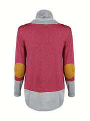 Block Turtle Neck Top Long Sleeve Casual Fall Spring Women's Top
