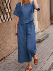 Two piece Set Crew Neck Short Sleeve T shirt & Wide Leg Pants