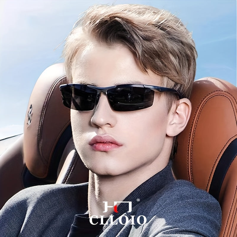 CLLOIO Polarized Photochromic Sunglasses Men's Rimless Night Driving Glasses