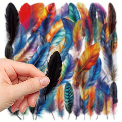 50pcs Vibrant Feather Stickers - Glittery Iridescent Matte - Variety of Surfaces