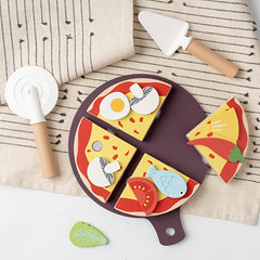 Wooden Royal Pizza Playset for Kids Realistic Pizza Dough & Toppings