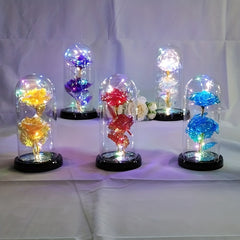 USB Powered Colorful Lights & Double Rose with Golden Leaves