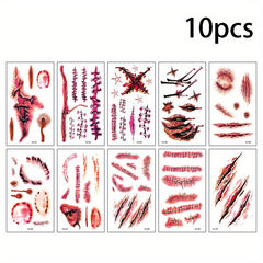10pcs Halloween Scar Tattoo Stickers for Decoration Props