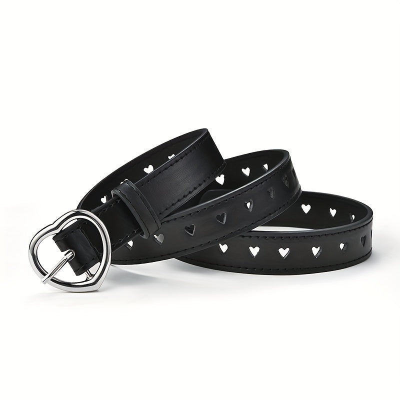 Girls Peach Heart Buckle Waist Belt Faux Leather Belt