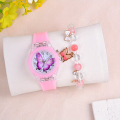Purple LED Light Watch & Beaded Bracelet Set for Kids