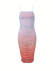 Gradient Ruched Mesh Dress Sexy Bodycon Party Dress Women's Clothing