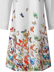 Casual Butterfly Print Long Sleeve Stretch Dress