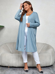 Solid Open Front Long Sleeve Cardigan