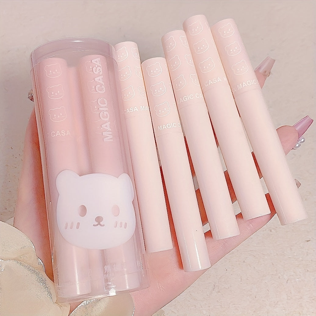 6 pcs Bear Printed Liquid Lipstick Set Long Lasting Moisturizing Dewy Finish