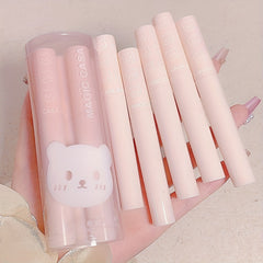 6 pcs Bear Printed Liquid Lipstick Set Long Lasting Moisturizing Dewy Finish