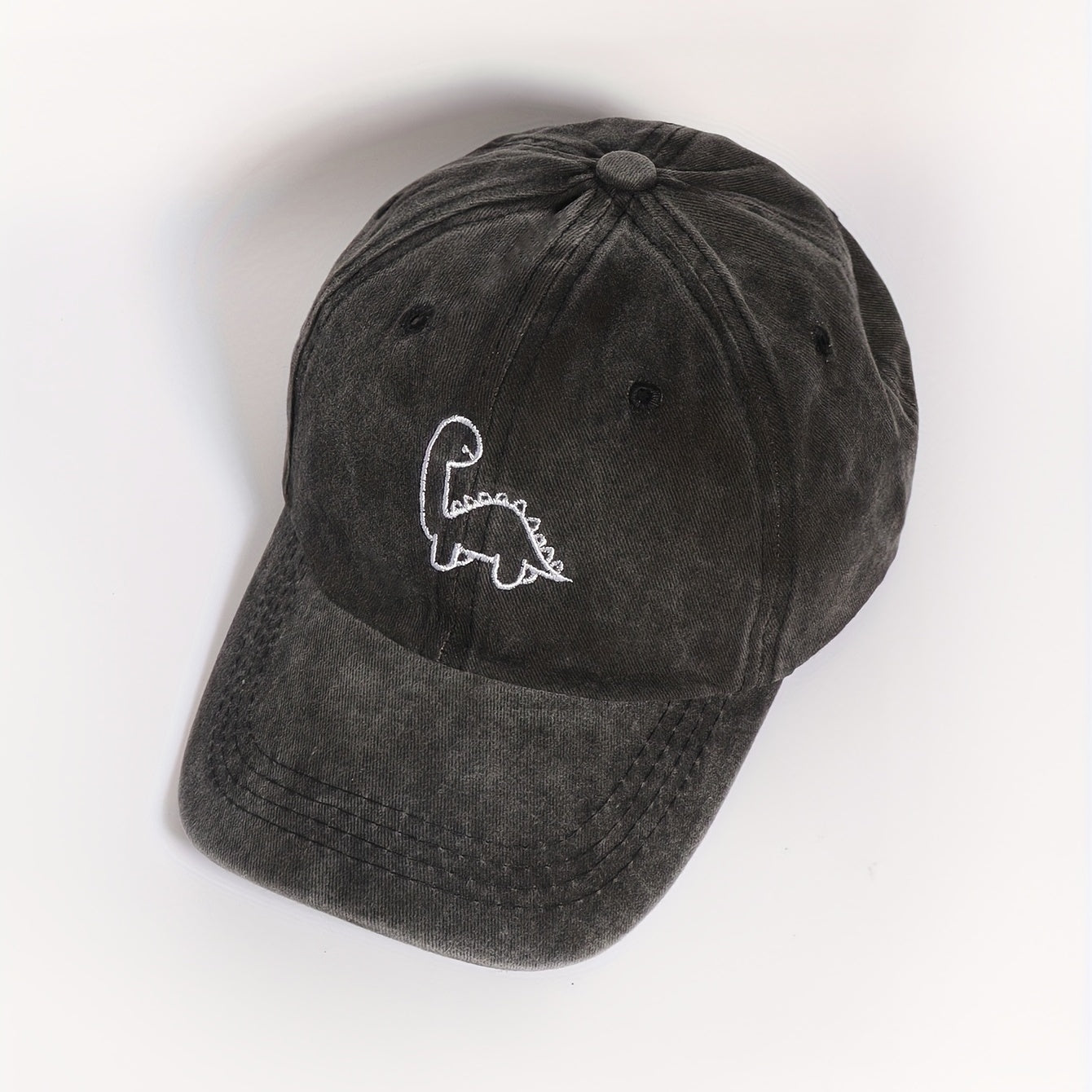 Dinosaur Embroidered Gray Baseball Cap Distressed Dad Hat Adjustable Sun Hats