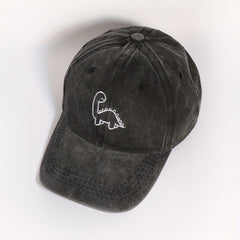 Dinosaur Embroidered Gray Baseball Cap Distressed Dad Hat Adjustable Sun Hats
