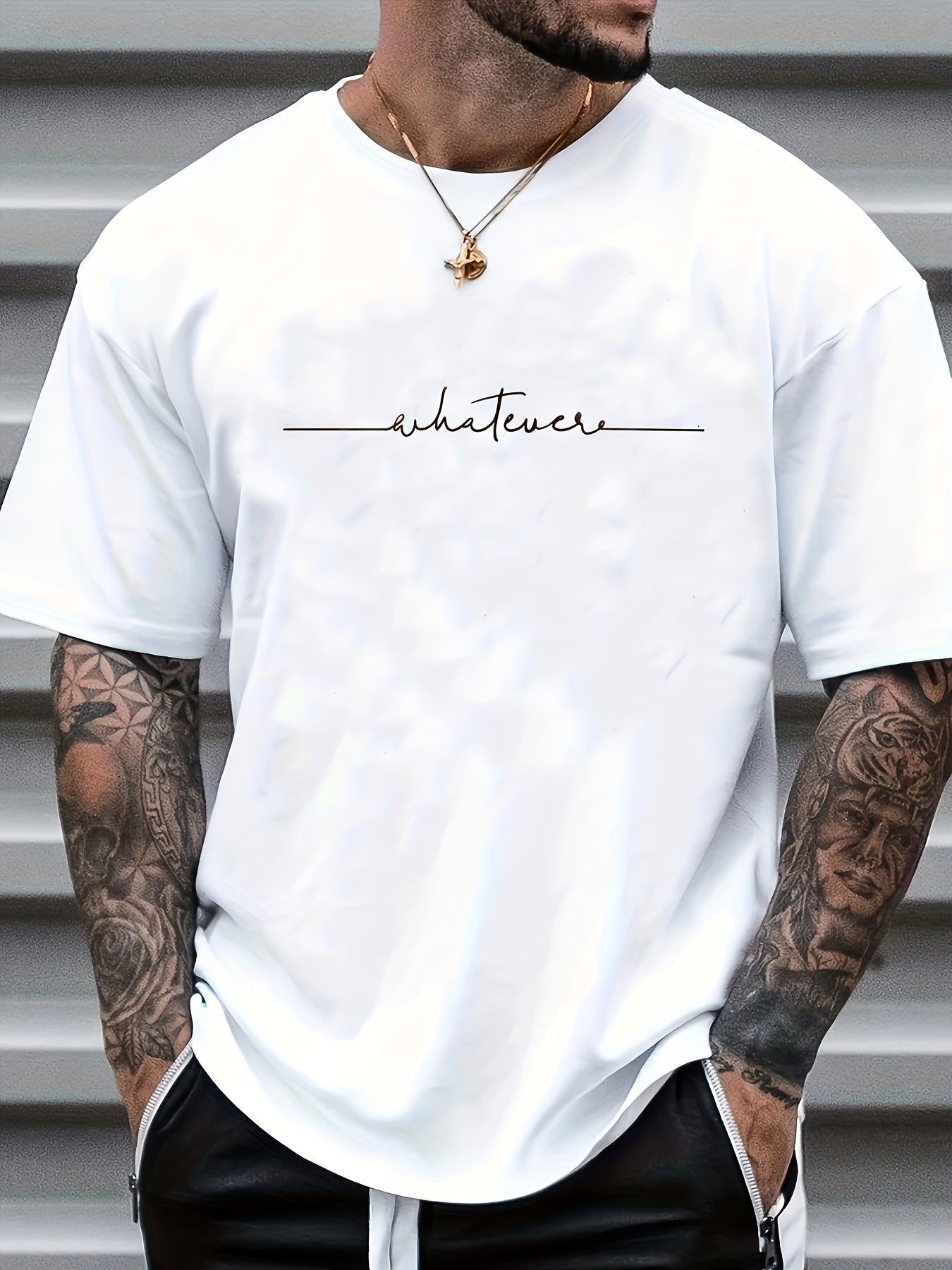 Men's Casual Letters Graphic Print Crew Neck T-shirts Top Tees