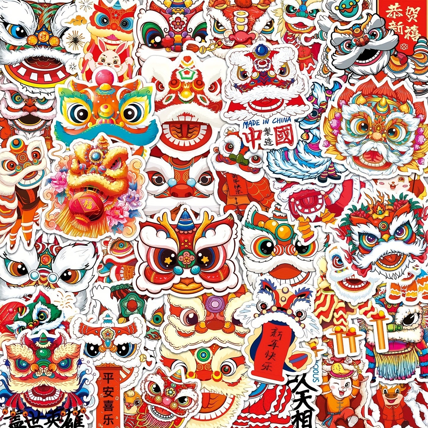 50pcs Lion Dance Stickers for Phone Laptop Skateboard Waterproof D