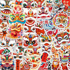 50pcs Lion Dance Stickers for Phone Laptop Skateboard Waterproof D