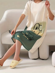 Bunny Print Lounge Dress Soft & Comfy Short Sleeve Home Dress