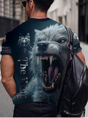 Wolf 3d Pattern Print Men's Short Sleeve T shirt Graphic Tee