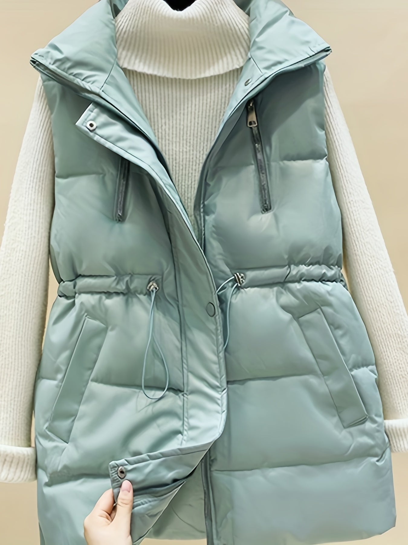 Sleeveless Warm Vest Zip Up Casual Solid