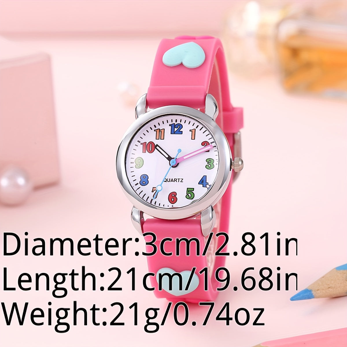 Colorful 12 Numbers Children's Cartoon Student Heart Band Wrist Watch