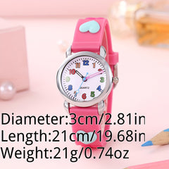 Colorful 12 Numbers Children's Cartoon Student Heart Band Wrist Watch