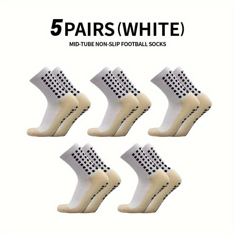 5 Pairs Anti Slip Football Socks Thick Padded Mid Calf Sports Socks