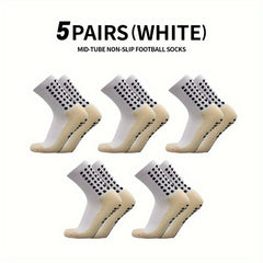 5 Pairs Anti Slip Football Socks Thick Padded Mid Calf Sports Socks