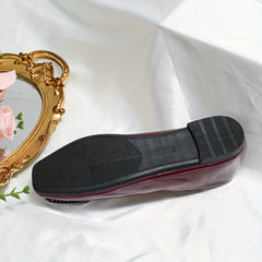 Women's Rhinestone Buckle Flats Square Toe Slip On Shoes