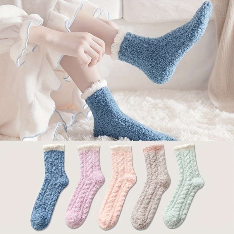 5 Pairs Fuzzy Floor Socks Warm Mid Tube Socks Women's Stockings