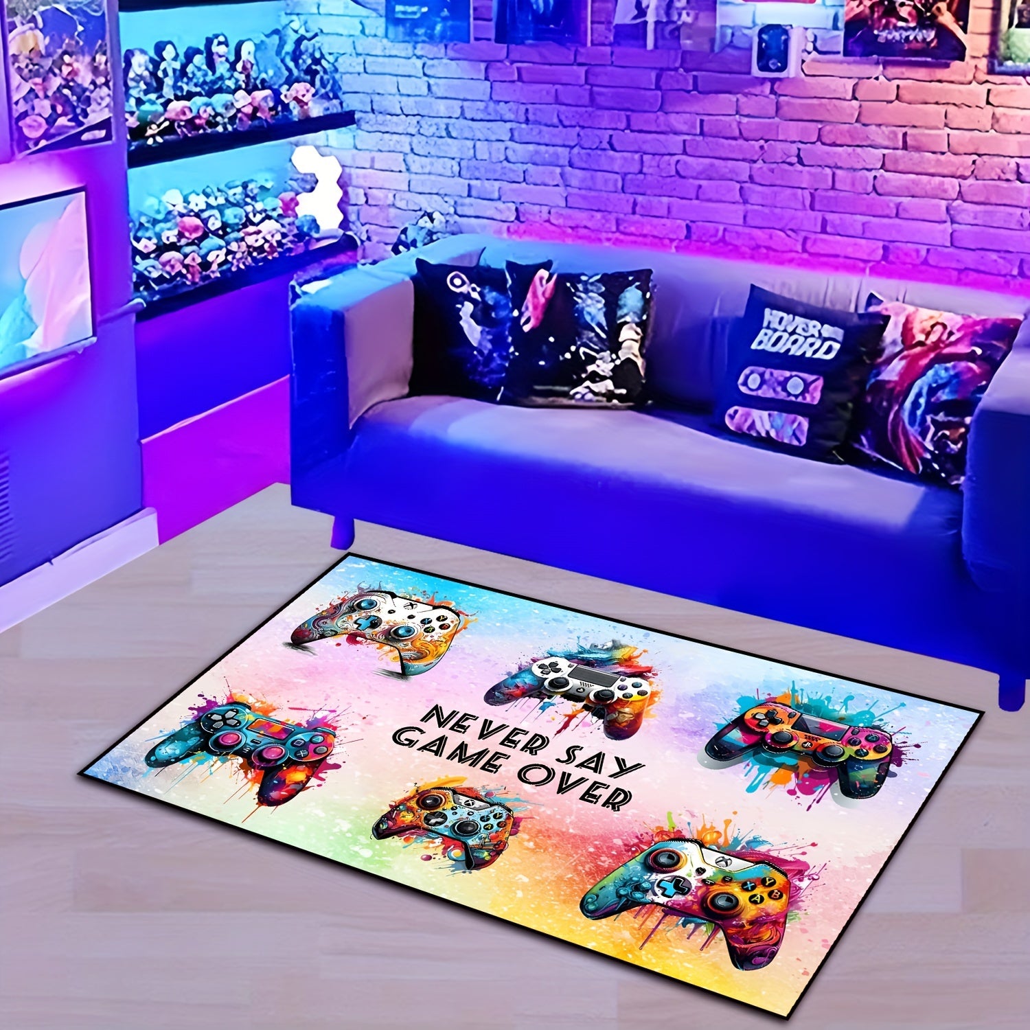Graffiti Gamepad Print Rug Gaming Area Rug Funny Art Print Floor Mat