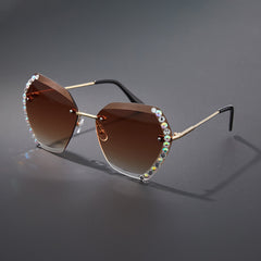 Rimless Ombre Lens Sunglasses Rhinestone Decor Glasses