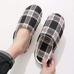 Plaid Memory Foam Home Slippers Couple Style Men's House Casual Shoes
