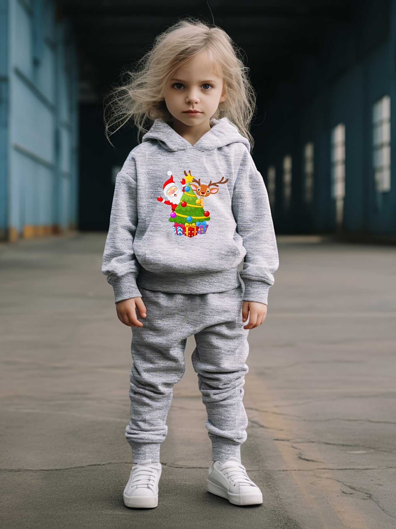 OERYUI Kids Santa & Christmas Tree Print Hoodies Pants Set