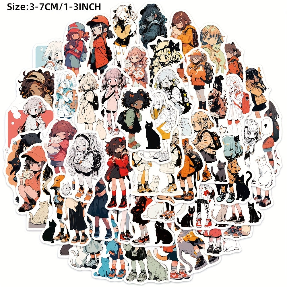 50pcs Beauty And Cat Series Graffiti Stickers Waterproof DIY Sticker Pack