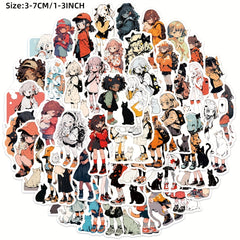 50pcs Beauty And Cat Series Graffiti Stickers Waterproof DIY Sticker Pack
