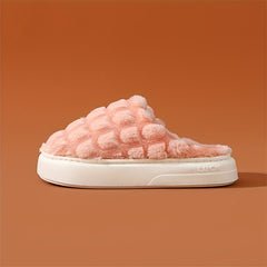 Fuzzy Plaid Platform Slippers Non Slip Indoor Shoes