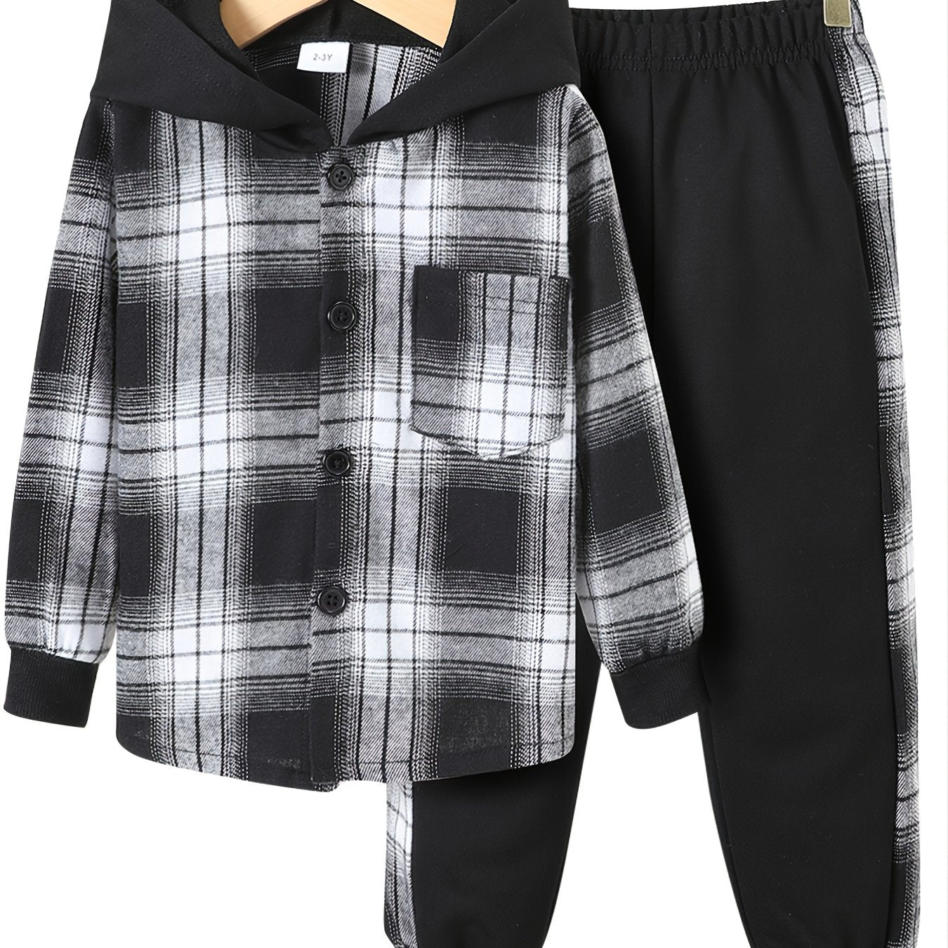 Toddler Boys Plaid Button Hoodie & Sweatpants Set