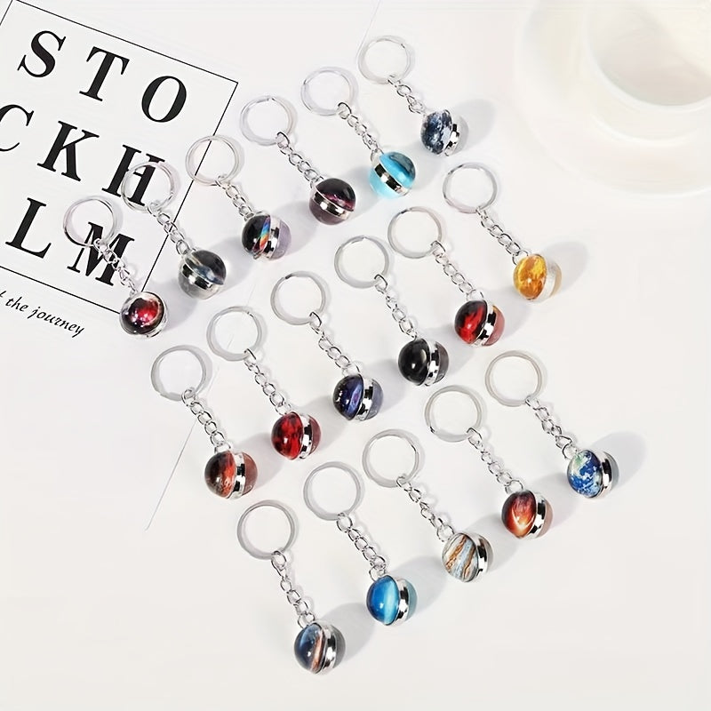 Moon Keychain Solar System Galaxy Nebula Earth Mars Saturn Pendant