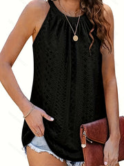 Eyelet Halter Neck Top Sleeveless Summer Casual
