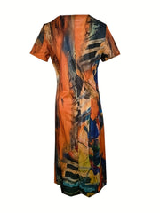 Bohemian Short Sleeve V Neck Dress