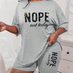 Slogan Print Tee & Shorts Lounge Set