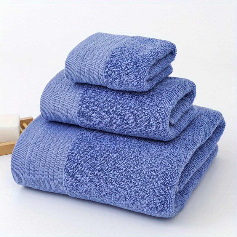 3pcs Solid Towel Set Soft Washcloth Hand Towel Bath Towel Thickened Absorbent